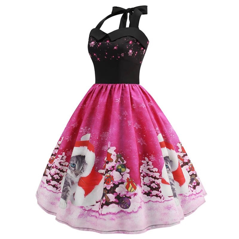 💥Christmas Dress🎄Halter Dress ❄️ Vintage 50’s Retro Cocktail/Party Dress💥